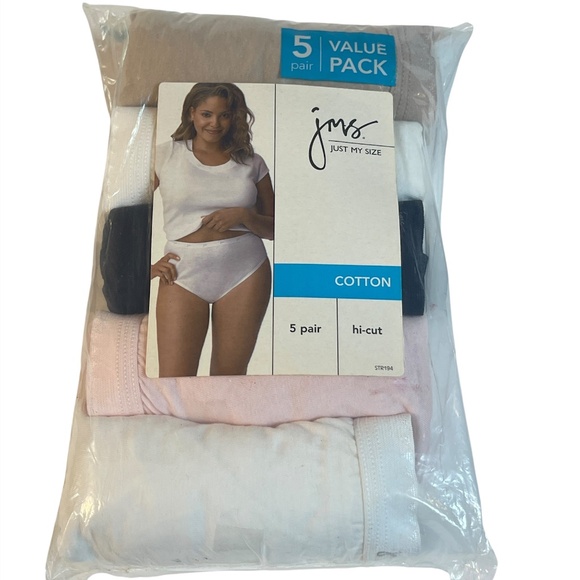 Just My Size Cotton Briefs Panties Plus Size 14 5 Pairs Pink White Black Hi Cut - Picture 1 of 8